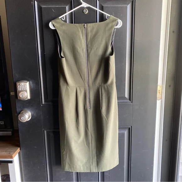 Black Halo Olive Green Square Neck Sheath Dress Twisted Front Waist Detail - Picture 2 of 7